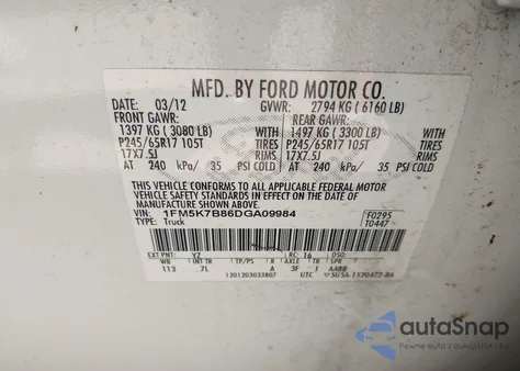 2013 Ford Explorer z USA, uszkodzony, nr VIN 1FM5K7B86DGA09984